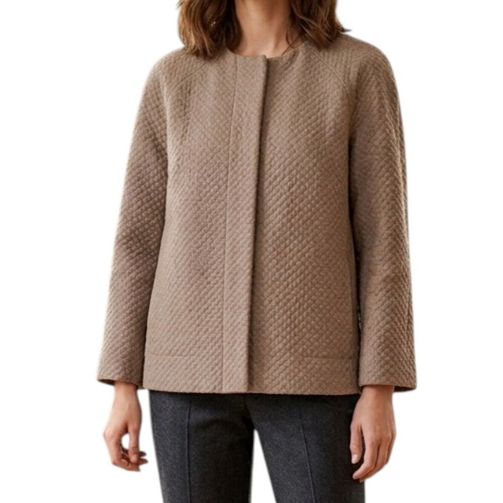 Escada Elements Taupe Diamond Quilted Cashmere Jacket Size 34 US Small